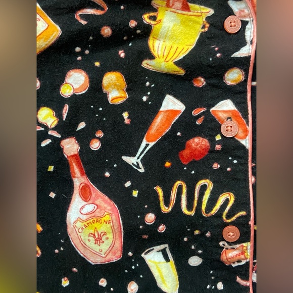 Nick & Nora Flannel Pajama Set NYE Champagne Size Small - Picture 3 of 4